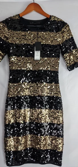 green emerald velvet dress BCBGMAXAZRIA Girls Tweed Dress in Gold